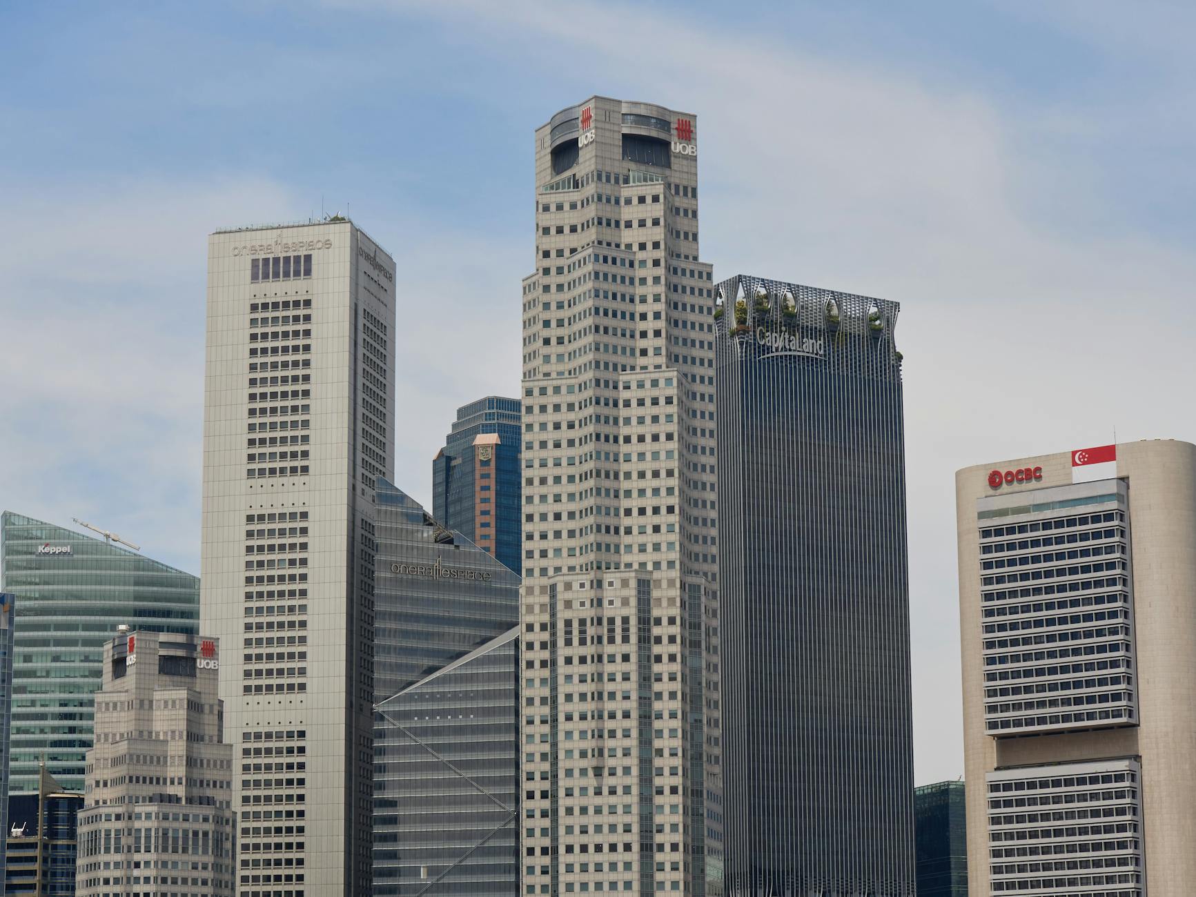 A view of modern skyscrapers in Singapore's financial district.